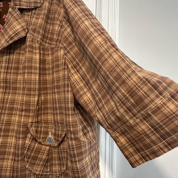 LA Blues Women's Brown Plaid Button Up Collared Jacket Workwear. Oversized. - Picture 14 of 16